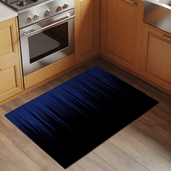 Navy Blue Black Ombre 2x3 Rug for Entryway Front Door Kitchen Sink Area, Abstract Modern Lines Gradient Low Pile Washable Non Slip Rectangle Area Rug