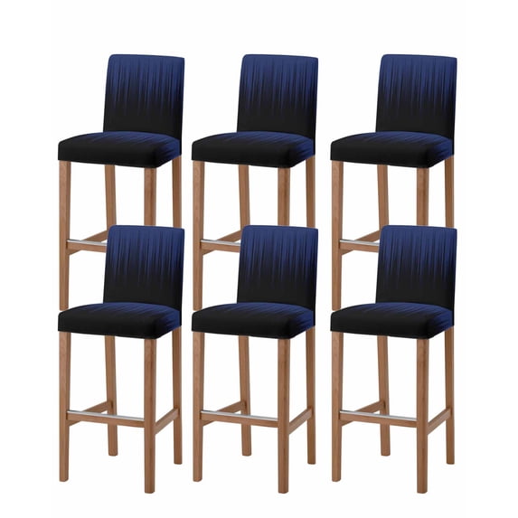 Navy Blue Black Ombre Bar Stool Covers Set of 6, Modern Abstract Striped Gradient Stretch Washable Bar Chair Covers with Backs, Removable Pub Counter Height Chair Cover for Kitchen Dining Room Cafe