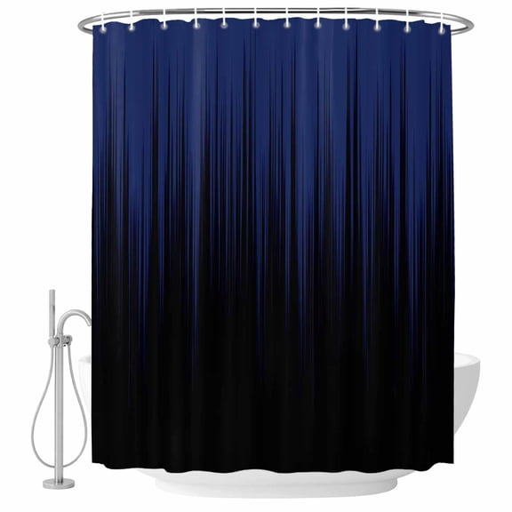 Navy Blue Black Ombre Bathroom Shower Curtains with Hooks, Abstract Modern Lines Gradient Waterproof Fabric Washable Shower Curtain for Home Hotel Bathtub Decor 60x72 Inch