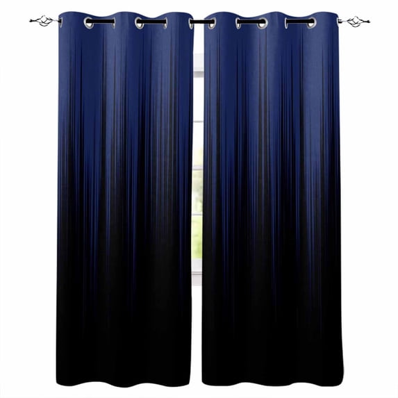 Navy Blue Black Ombre Blackout Curtains 54 Inch Length 2 Panels Set for Living Room Bedroom, Modern Abstract Striped Gradient Room Darkening Window Curtains Thermal Black Out Curtain 52"x54"