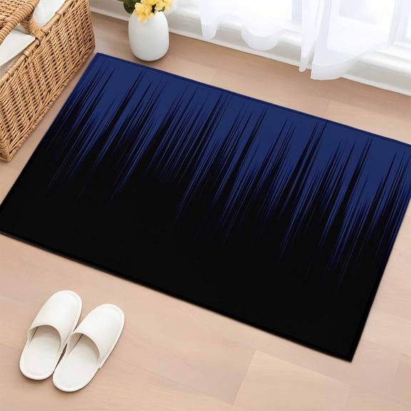 Navy Blue Black Ombre Entryway Rug 2'x3' Non Slip Front Door Mats, Modern Abstract Striped Gradient Entrance Rugs Indoor Outdoor Carpet, Washable Floor Mats Small Area Rug for Bedroom Kitchen