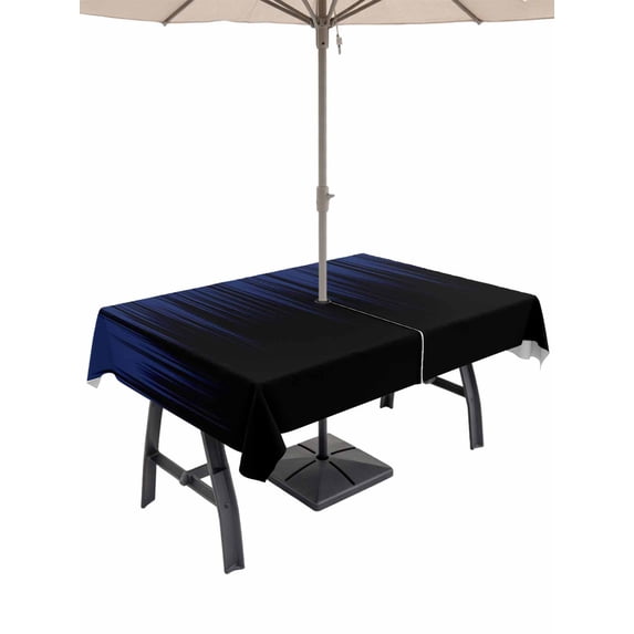 Navy Blue Black Ombre Outdoor Tablecloth - 60x102 Inch Rectangle Dining Table Cover, Modern Abstract Striped Gradient Waterproof Outdoor Table Cloth with Umbrella Hole & Zipper for Picnic/Patio/Party