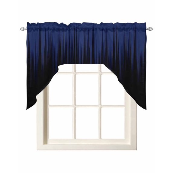 Navy Blue Black Ombre Swag Valances for Windows, Small Curtains Drapes, Modern Abstract Striped Gradient Kitchen Window Curtains Over Sink Window Treatment Valance for Bedroom/Bathroom 56"x36"