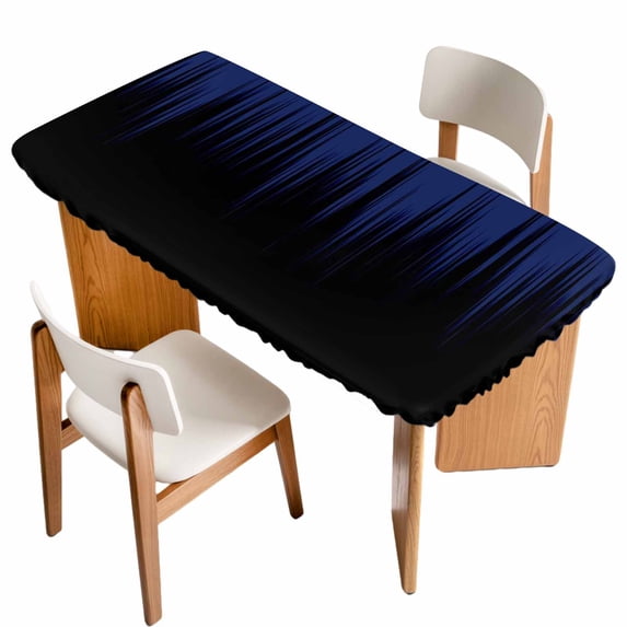 Navy Blue Black Ombre Table Cloths for 3 Foot Rectangle Tables, Modern Abstract Striped Gradient Patio Waterproof Elastic Fitted Tablecloths, Washable Rectangular Table Cover for Camping