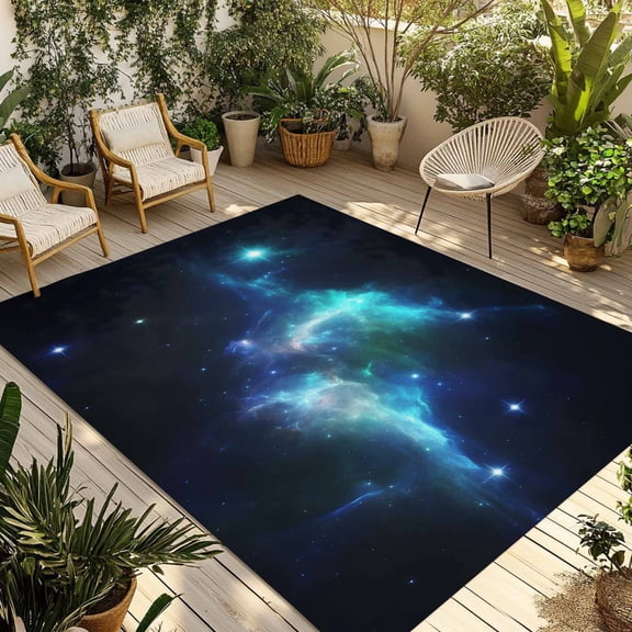 Navy Blue Black Outdoor Rug for Patio/Deck/Porch, Non-Slip Large Area Rug 6 x 9 Ft, Stars Sky Modern Art Indoor Outdoor Rugs Washable Area Rugs, Reversible Camping Rug Carpet Runner