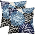 thumbnail image 1 of Navy Blue Black Pillow Covers 16x16 Inch Set of 2 Dahlia Floral Decorative Throw Pillows For Couch Geometry Flowers Modern Pillow Cases Home Decor For Sofa Couch Porch Patio Living Room Outdoor, 1 of 6