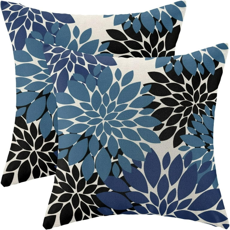 Navy Blue Black Pillow Covers 18x18 Inch Set of 2 Dahlia Floral Decor Throw Pillows Summer Modern Geometry Flower Outdoor Decorative Cushion Cases for Sofa Couch Bed Decoration Walmart