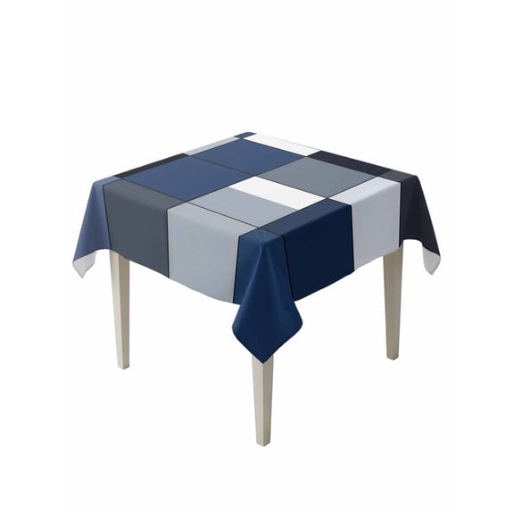 Navy Blue Black Table Cloth, Grey White Patchwork Abstract Geometric Waterproof Tablecloth for Square Tables, Reusable Washable Fabric Table Cover for Restaurant Kitchen Dining Tables 60"x60"