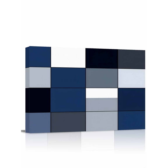 Navy Blue Black Wall Art for Living Room,Canvas Picture Wall Decor for Bathroom Bedroom,Grey White Patchwork Abstract Geometric Painting Artwork for Office Kitchen Hallway Dining Room Decor 12"x16"