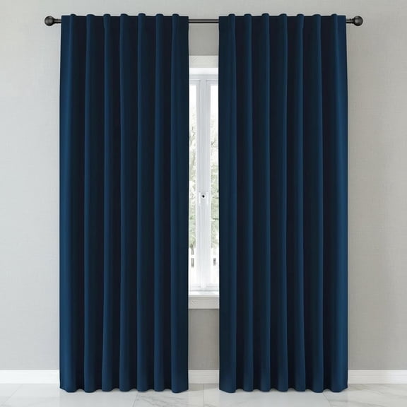 Navy Blue Blackout Curtains 2 Panels Set, Rod Pocket and Back Tab Window Curtain, Dark Blue Thermal Insulated Darkening Drapes for Bedroom Living Room