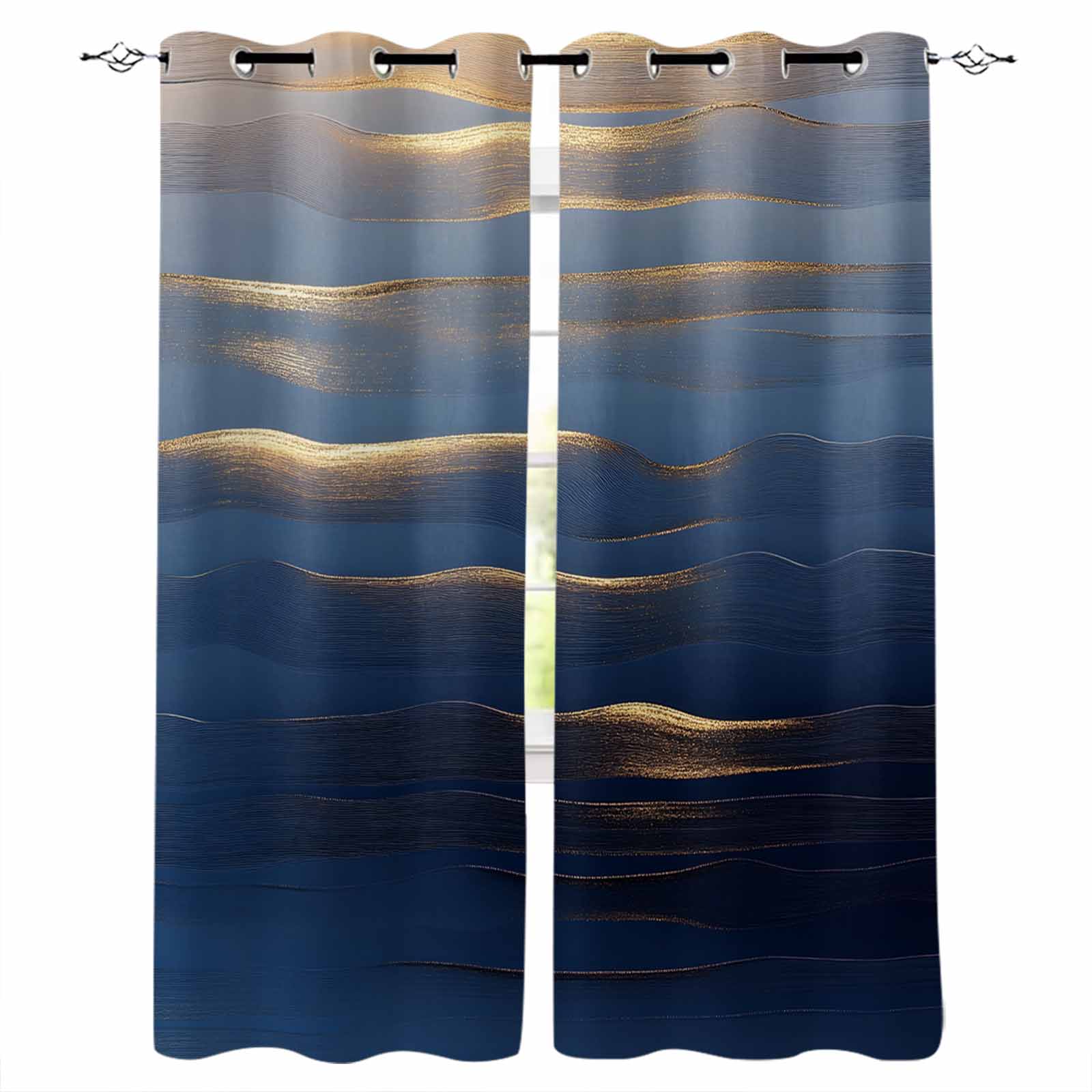 Navy Blue Blackout Curtains 72 Inches Long for Bedroom, Luxury Golden ...