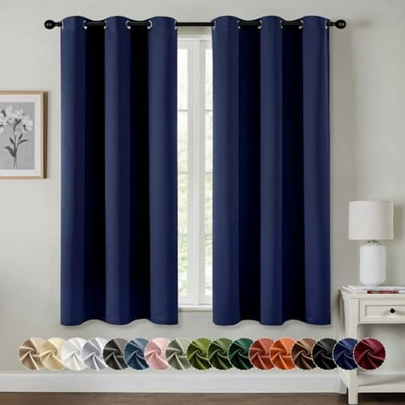 Navy Blue Blackout Curtains for Bedroom Living Room 40 Inches Long 2 Panels, Thermal Insulated Room Darkening Drapes Solid Grommet Noise Reduction Light Blocking Window Treatments 40x40 Inch