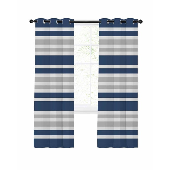 Navy Blue Blackout Curtains for Bedroom Living Room, and Gray Stripe Contrast Minimalist Modern Art 39 In Long Thermal Insulated Room Darkening Drapes Grommet Window Treatments, 27.5 x 39 In