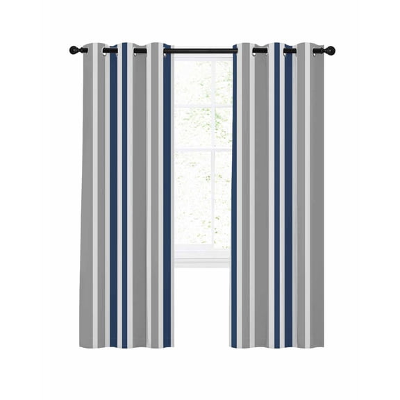 Navy Blue Blackout Curtains for Bedroom Living Room, Gray Stripe Minimalist Vertical Stripes Modern Art 54 In Long Thermal Insulated Room Darkening Drapes Grommet Window Treatments, 42 x 54 In