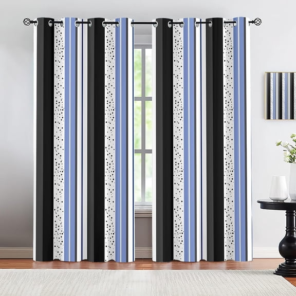 Navy Blue Blackout Curtains, Black White Striped Window Drapes for Bedroom Living Room Kitchen, Thermal Insulated Grommet Curtains 26"W x 45"L (2 Pack)