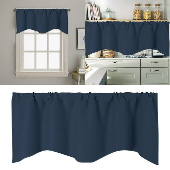 Navy Blue Blackout Drapes and Valances Short Curtains (52×18In) G,1Pc Curtain,Door Curtain Kitchen Shading Window Curtain Solid Color Pocket Fan Shaped Curtain Short Curtain 52 X 18 Inches