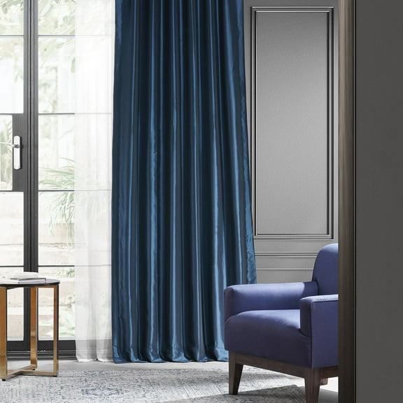 Navy Blue Blackout Faux Silk Taffeta Curtain (1 Panel), Navy Blue, 50W X 120L