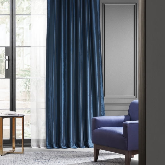 Navy Blue Blackout Faux Silk Taffeta Curtain (1 Panel), Navy Blue, 50W X 96L