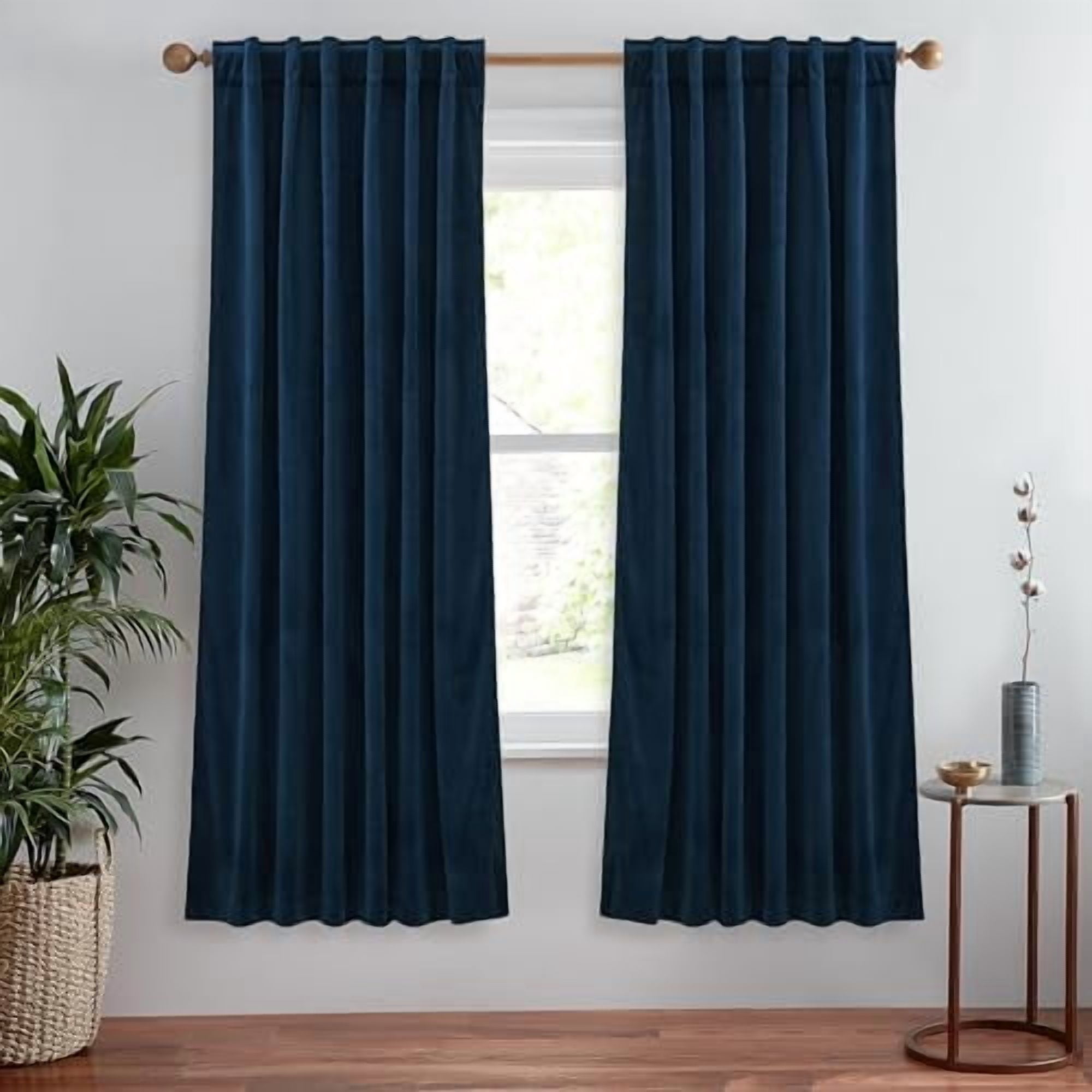 Navy Blue Blackout Velvet Curtains Thick Heavy Bedroom Curtains 72 ...