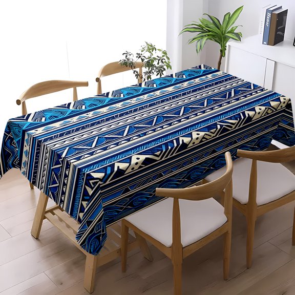 Navy Blue Bohemian Abstract Geometric Print Tablecloth, Living Room Dining Kitchen Party Decor, Stylish Home Table Linen Cover, Thanksgiving Christmas Gift