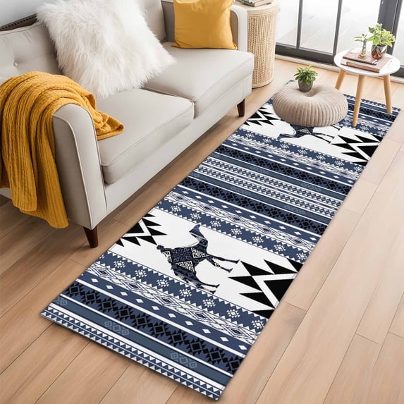 Navy Blue Boho 2'x6' Runner Rugs for Hallway Kitchen Bedside Non Slip Washable, Vintage Abstract Art Ethnic Tribe Entryway Rug Runners with Rubber Backing, Long Carpet Runner for Laundry Room