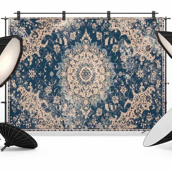 Navy Blue Boho Backdrop for Photography, Fabric Photo Background Backdrop, Modern Geometric Abstract Ehtnic Photo Booth Background for Portrait Photoshoot Video Wedding Studio Decoration Banner 7x5ft