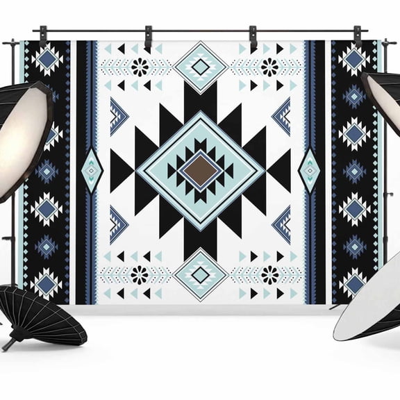 Navy Blue Boho Backdrop for Photoshoot,Photography Photo Studio Background Wall Backdrop,Vintage Southwestern Ethnic Tribal Geometric Back Drop Banner Panel for Portraits Wedding Party 10x8Ft