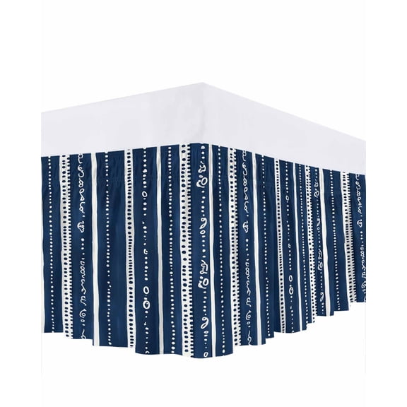 Navy Blue Boho Bed Skirt King Size 16&nbsp;Inch Drop, Geometric Vertical Stripes Modern Art Wrap Around Dust Ruffle Bedskirts, Wrinkle & Fade Resistant Easy Fit Bedskirt with Adjustable Elastic