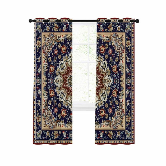 Navy Blue Boho Blackout Curtains 45 Inches Long for Bedroom,Contemporary Abstract Ethnic Vintage Geometric Thermal Insulated Room Darkening Black Out Curtain Panels Grommet Drapes for Living Room