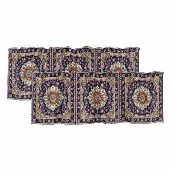 Navy Blue Boho Curtain Valances for Windows, Kitchen Valance Window Treatments Panel 2 Pack, Contemporary Abstract Ethnic Vintage Geometric Rod Pocket Short Curtains for Bathroom Bedroom 60 x 18 Inch