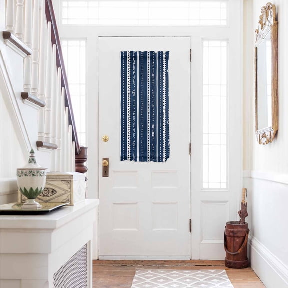 Navy Blue Boho Door Curtains for Door Window, French Sidelight Front Back Door Curtains With Tieback, Geometric Vertical Stripes Modern Art Kitchen Rod Pocket Drapes Panel, 25"x40"