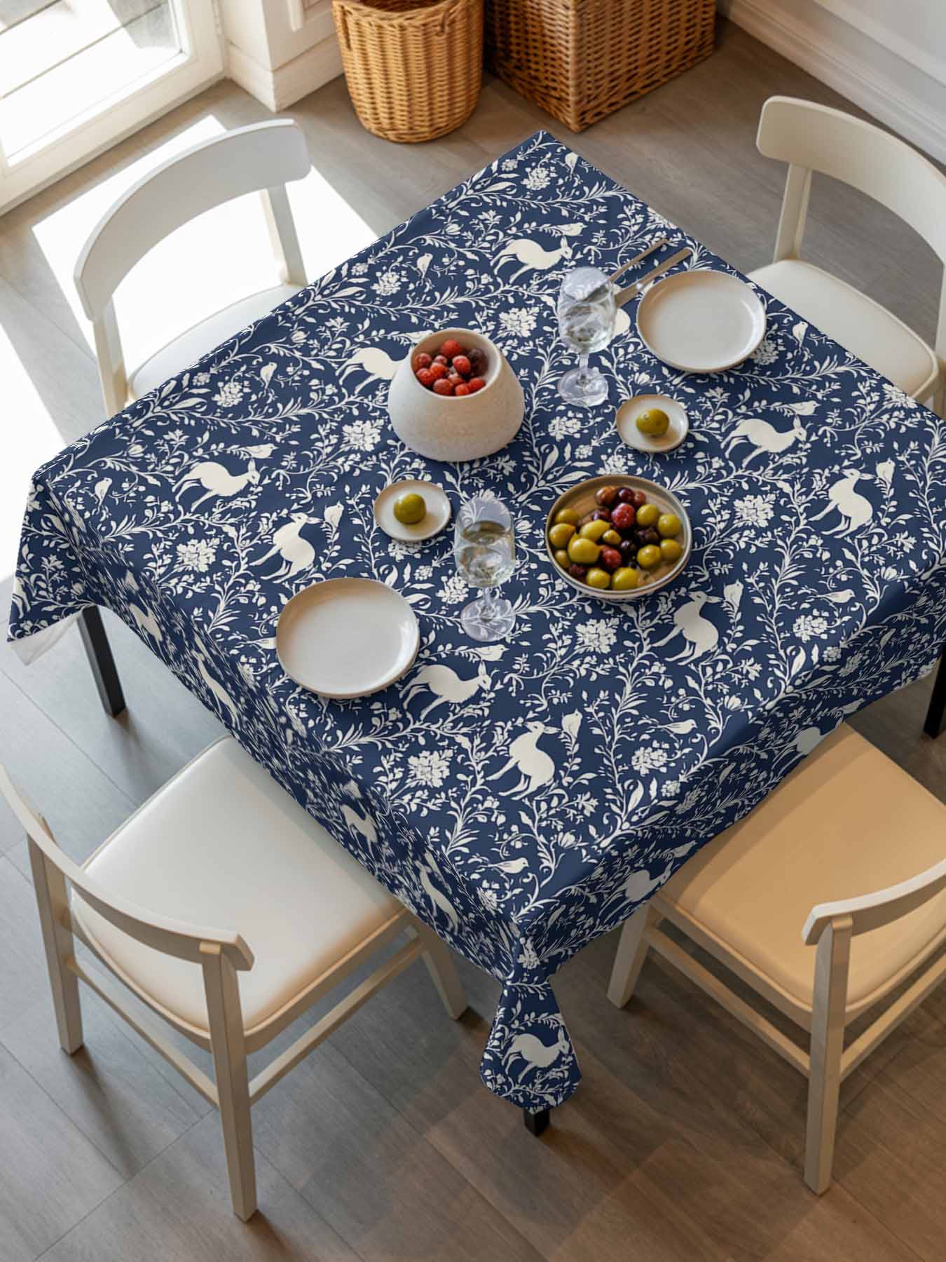 Navy Blue Boho Elk Tablecloth Square Table Cloth 60x60,Waterproof ...