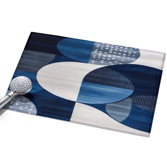 Navy Blue Boho Entryway Rug 2x3ft Washable Non Slip Bathroom Rug Low Pile Soft Indoor Floor Front Door Mat White Circle Abstract Art Rectangle Area Rugs Carpet for Kitchen Office Dining Room Home