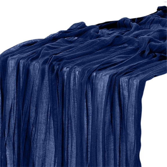 Navy Blue Boho Gauze Table Runner - Wrinkle Fabric Cheese Tablecloth, Bohemian Style Decor for Wedding, Party & Christmas, Home Kitchen Dining Table Decoration, Classic & Elegant, 1pc