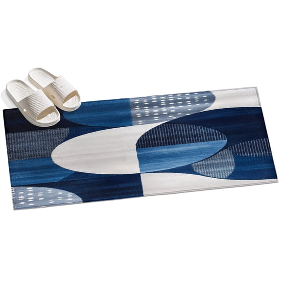Navy Blue Boho Hallway Runner Rug 2x6 Washable Non Slip Kitchen Runner Rug for Bedside Bathroom Soft Low Pile White Circle Abstract Art Indoor Floor Carpet Area Rugs for Living Room Bedroom Office