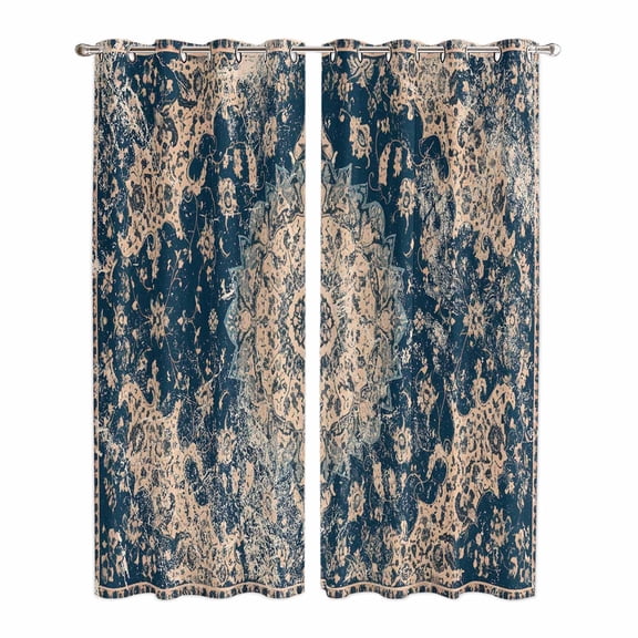 Navy Blue Boho Kitchen Curtains 84 Inch Length, Modern Geometric Abstract Ehtnic Grommet Top Bedroom Living Room Curtains, Light Filtering Cafe Curtain Drapes 2 Panels Set 84''x84''