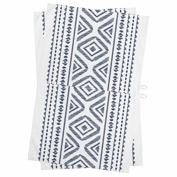 Navy Blue Boho Kitchen Towels Set of 2, Water Absorbent Dish Towel, Vintage Southwestern Geometric Stripes Decorative Hand Towels - Quick Drying Cloth for Cooking Baking, 18x28 Inch