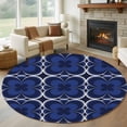 thumbnail image 1 of Navy Blue Boho Large Round Rug 8 FT, Non Slip Living Room Area Carpet, Farmhouse Abstract Floral Aesthetic Washable Soft Circle Rug Non-Shedding Floor Carpet for Bedroom Office Dining Room, 1 of 9