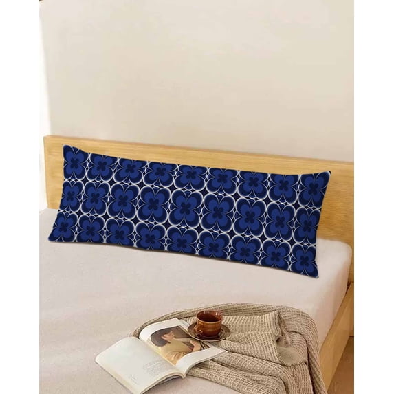 Navy Blue Boho Long Body Pillow Covers, Farmhouse Abstract Floral Aesthetic Soft Throw Pillow Cases with Invisible Zipper, Decorative Pillowcase Pillows Protectors for Sofa Bed Couch 20"x60"