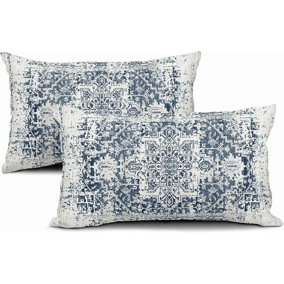 Navy Blue Boho Lumbar Pillow Covers 12X20 in Set of 2 Ethnic Bohemian Carpet Rectangular Pillow Cases Farmhouse Rustic Vintage Rug Pillowcase Home Decor for Living Room Couch Patio Sofa Porch Outdoor