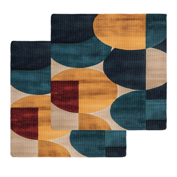 Navy Blue Boho Orange Kitchen Dish Towels for Drying Dishes Set of 2, Geometric Circle Abstract Art Waffle Weave Microfiber Hand Tea Bathroom Towels Quick Dry & Absorbent Towel 12x12