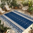 thumbnail image 1 of Navy Blue Boho Outdoor Rug for Patio/Deck/Porch, Non-Slip Large Area Rug 5 x 8 Ft, Vintage Ethnic Tribe Abstract Art Indoor Outdoor Rugs Washable Area Rugs, Reversible Camping Rug Carpet Runner, 1 of 8