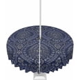 thumbnail image 1 of Navy Blue Boho Outdoor Tablecloth - 54 Inch Round Dining Table Cover, Modern Geometric Abstract Art Waterproof Outdoor Table Cloth with Umbrella Hole & Zipper for Picnic/Patio/Party, 1 of 1