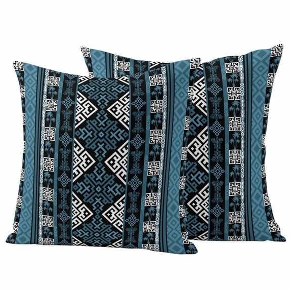 Navy Blue Boho Outdoor Waterproof Pillow Covers, Geometric Vintage Abstract Art Ethnic Tribe Decorative Square Throw Pillowcase Sofa Cushion Sham for Patio/Couch/Chair, 16"x16" 2 Pack