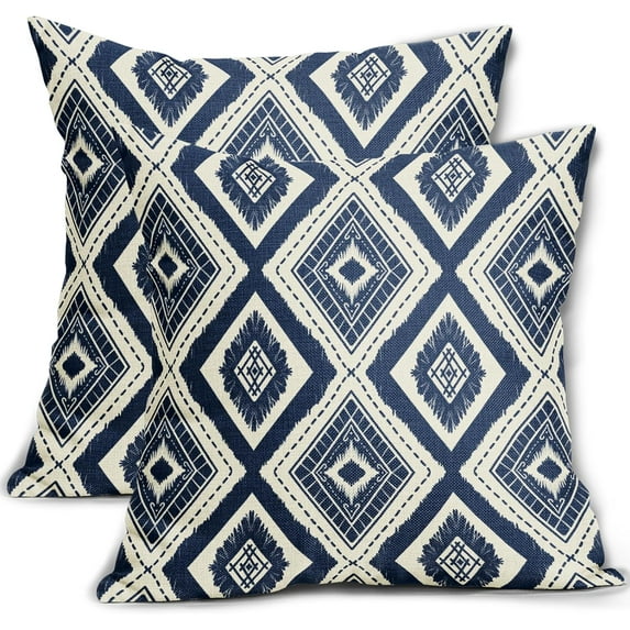 Navy Blue Boho Pillow Covers 16x16 Inch Set of 2, Bohemian Geometric Pattern Modern Abstract Decorative Throw Pillow Cases Cushion Covers Summer Decoration Gift Farmhouse Sofa Couch Bed Decor