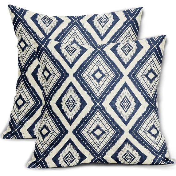 Navy Blue Boho Pillow Covers 20x20 Inch Set of 2, Modern Abstract Bohemian Geometric Pattern Decorative Throw Pillow Cases Cushion Covers Summer Decoration Gift Farmhouse Sofa Couch Bed Decor