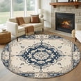 thumbnail image 1 of Navy Blue Boho Round Area Rug 7 FT, Non Slip Living Room Area Carpet, Retro Southwestern Ethnic Geometric Washable Soft Circular Rug Non-Shedding Floor Carpet for Bedside Office Play Room Classroom, 1 of 9