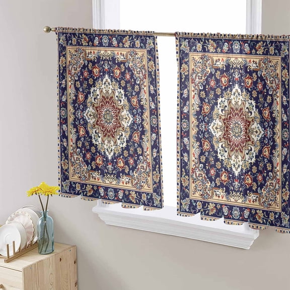 Navy Blue Boho Sheer Curtains 54 Inch Length 2 Panels Set for Living Room/Bedroom, Contemporary Abstract Ethnic Vintage Geometric Curtain Drapes Rod Pocket Curtains Window Treatment 52''x54''x2