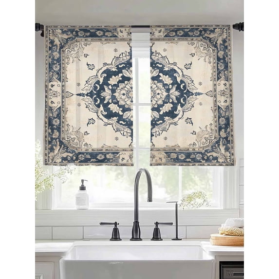 Navy Blue Boho Sheer Curtains for Living Room Bedroom Retro Southwestern Ethnic Geometric Sheer Curtains 54 Inch Long 2 Panels Set Light Filtering Curtain Window Treatments Drapes for Dining Room