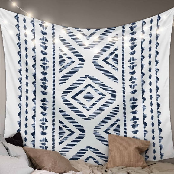 Navy Blue Boho Small Tapestry for Bedroom Wall Hanging Tapestry, Vintage Southwestern Geometric Stripes Ceiling Backdrop Tapestries Poster Blanket Wall Decor for Teens Room Living Room Dorm 23" x 28"